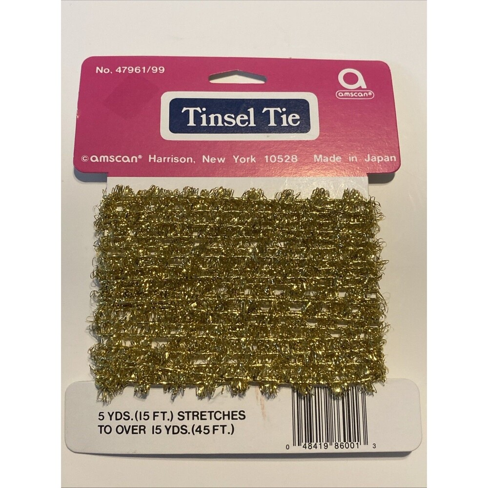 Vintage GOLD Feather Tree Tinsel Garland 15 Feet Amscan Made Japan Holiday Tree